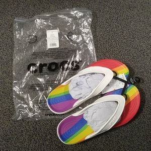 *RESERVED TRADE* NWT Rainbow Crocs Flip Sandals